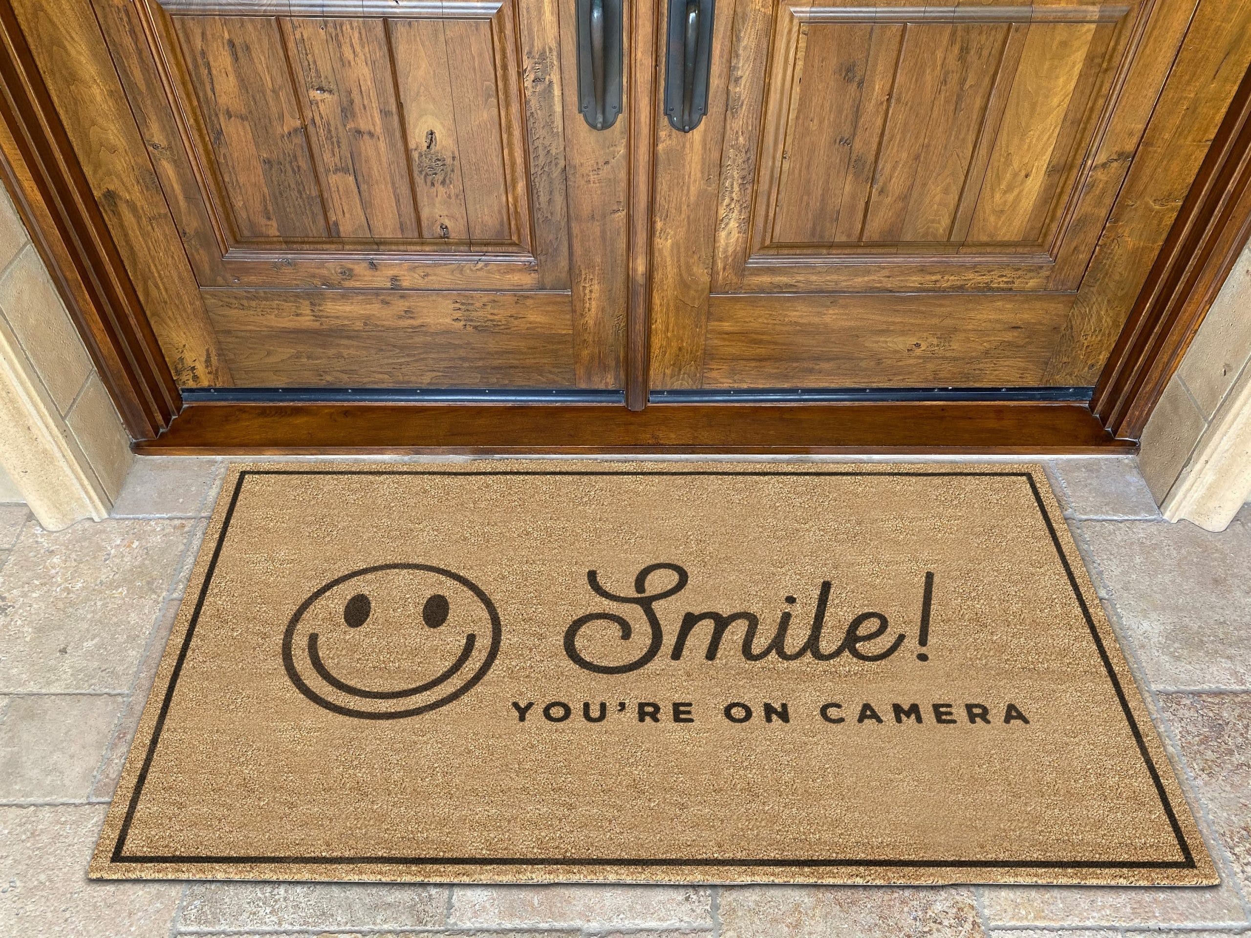 Smile You're On Camera Doormat - home security camera wedding housewarming gift simple modern trendy - Image 3