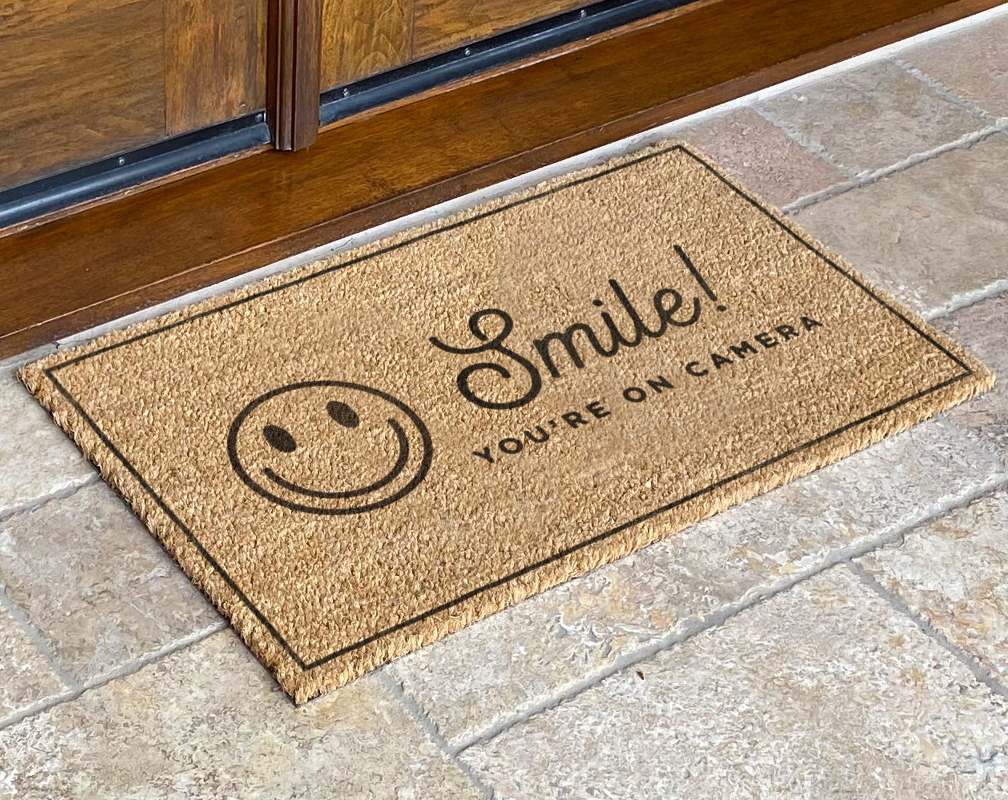 Smile You're On Camera Doormat - home security camera wedding housewarming gift simple modern trendy - Image 2